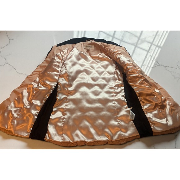 Calvin Klein Women Quilted Vest Beige Black Zip Pockets Rib Knit Sides Size S - Picture 6 of 8